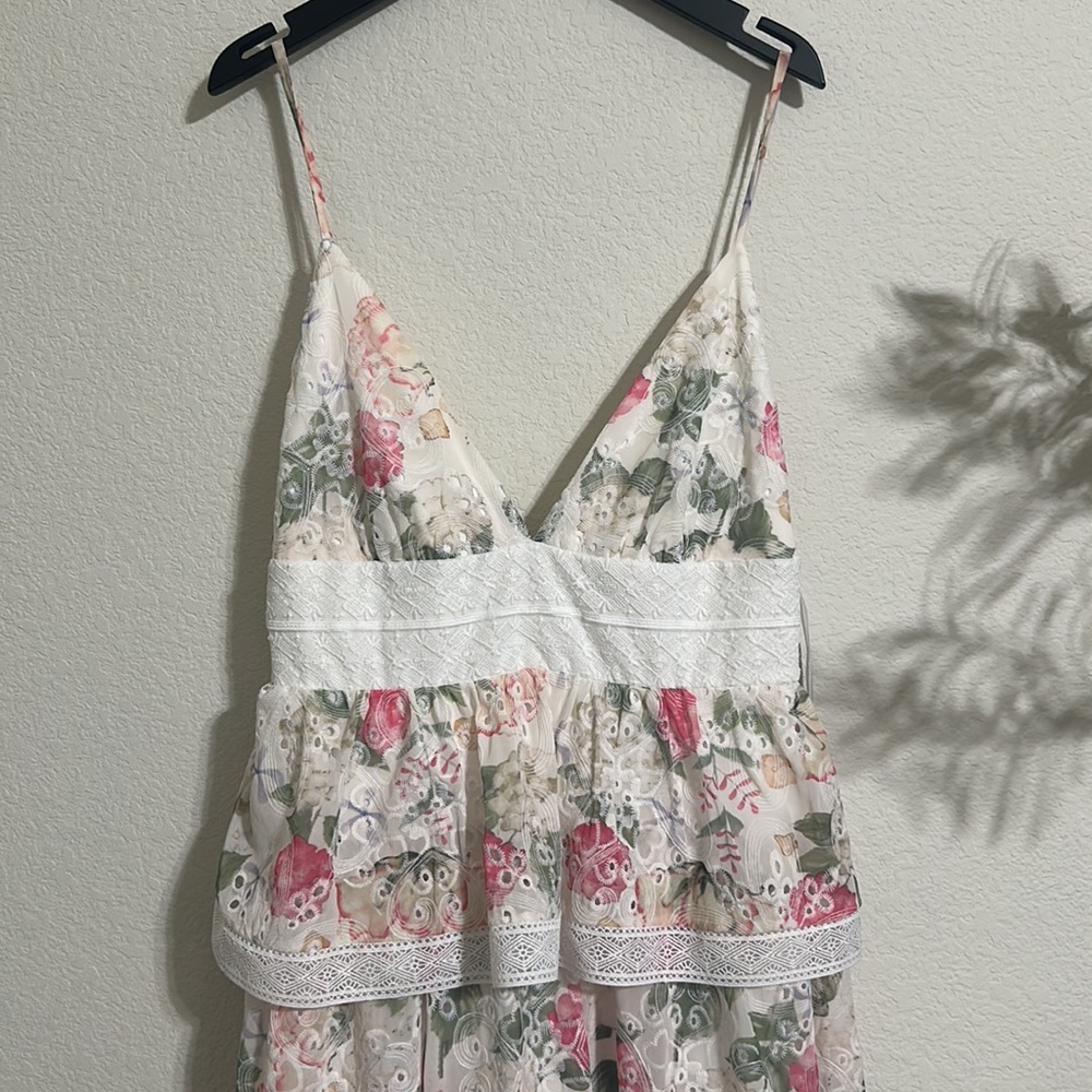 NWT GIANNI BINI Midori Floral Print Chiffon V-Neck Peplum Layered Hem A-Line - Picture 8 of 12